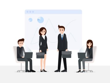 Toplantı salonunun içinde kadınlar ve erkekler gülümseyen