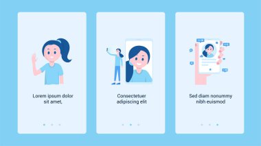 Kız ve modern gadget ile dikey afiş kümesi