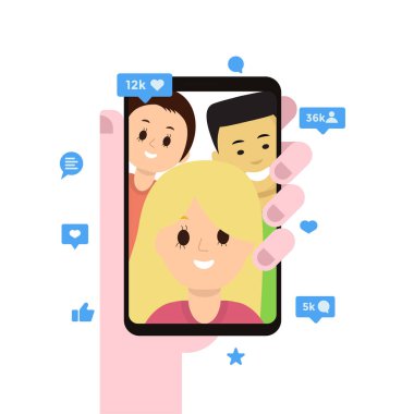 Smartphone ile açık sosyal medya app görünümünü