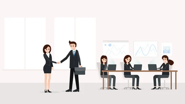 Homme d'affaires et femme d'affaires dans un bureau moderne — Image vectorielle