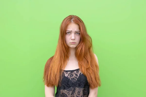 Attractive upset red hair woman — Stock Photo, Image