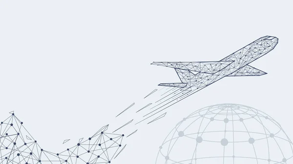 Abstrakta polygonal trafikflygplan med jorden symbol affisch — Stock vektor