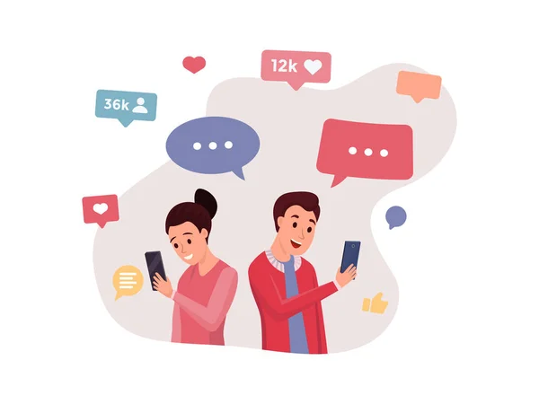Boy and girl communicate via internet app — Stock Vector