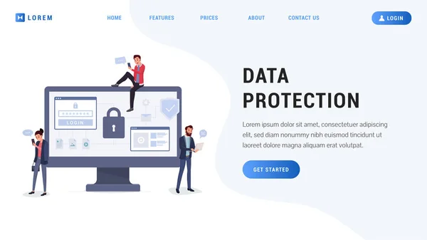 Gegevens bescherming landende webpagina — Stockvector