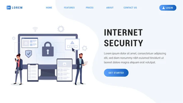 Internet güvenlik açılış web sayfası — Stok Vektör