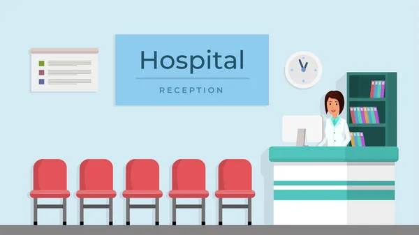 Accoglienza ospedale con donna — Vettoriale Stock