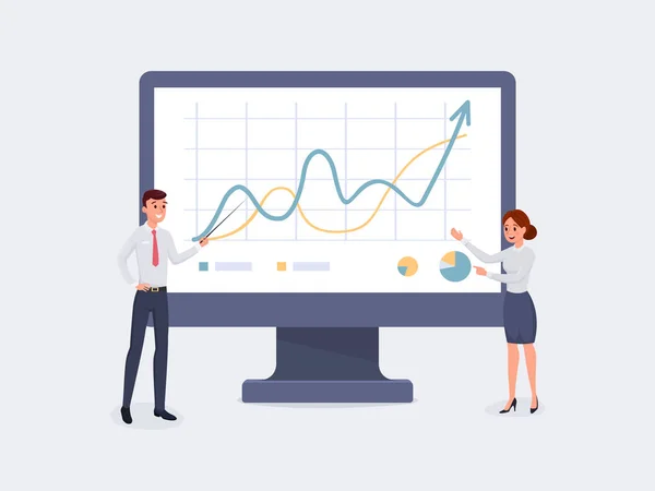 Gente de negocios señalando para monitorear — Vector de stock