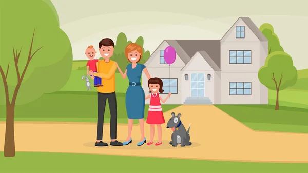 Szczęśliwa rodzina w pobliżu Dom ilustracja — Wektor stockowy
