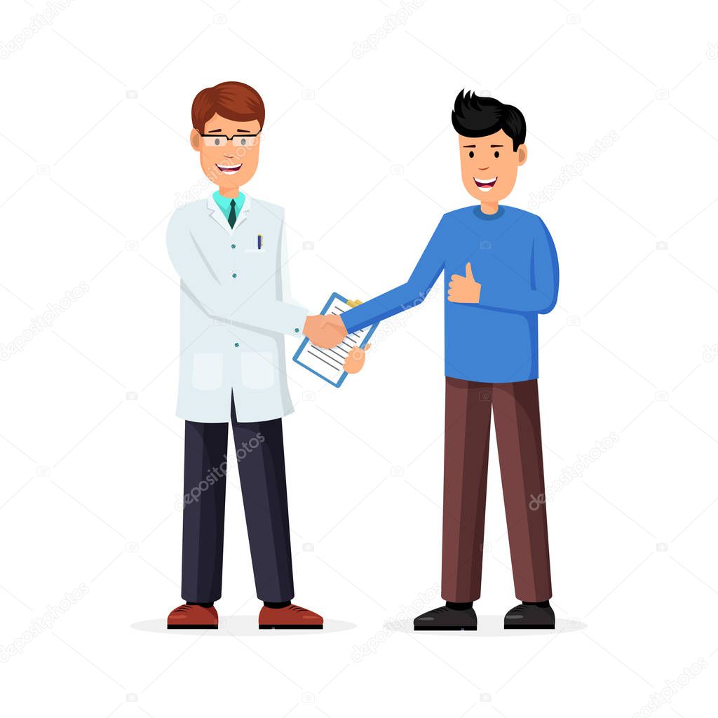 Patient shakes hands with the doctor