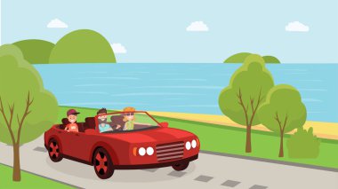 Aile tatil düz şekil üzerinde gidiş