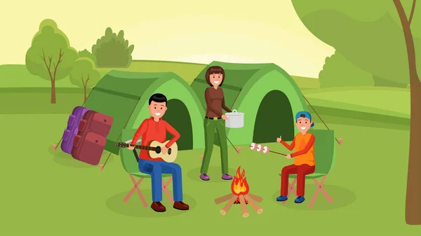 Familia Camping Ilustración — Vector de stock