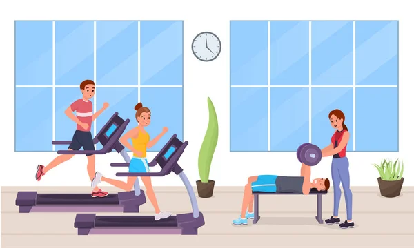 Les gens en salle de gym illustration de style plat — Image vectorielle