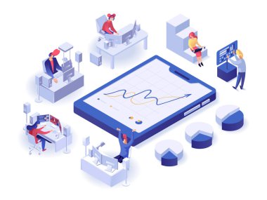 İnsanlar grafik izometrik poster ile etkileşim