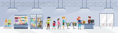 People going shopping in supermarket flat illustration clipart