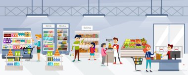 İnsanlar organik pazar düz kümesinde alışveriş