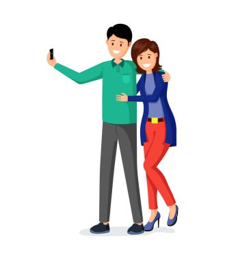 Koca ve eşi selfie vektör illüstrasyon alarak