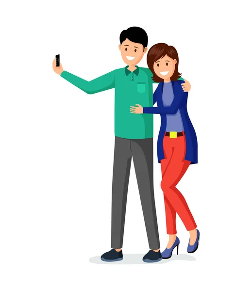 Mann und Frau nehmen Selfie-Vektorillustration auf — Stockvektor