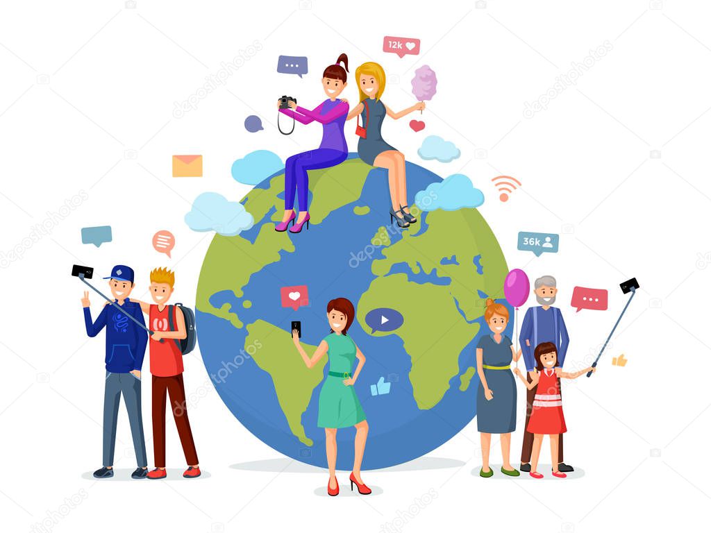 Worldwide social media leisure vector illustration