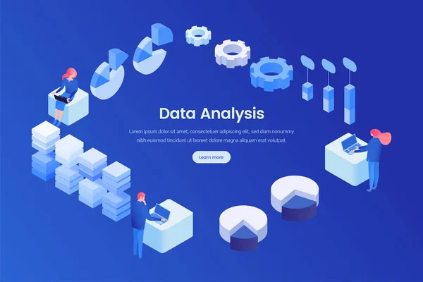 Análise de dados landing page modelo isométrico —  Vetores de Stock