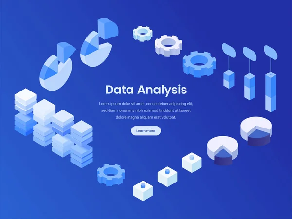 Data analysis isometric landing page — Stock Vector