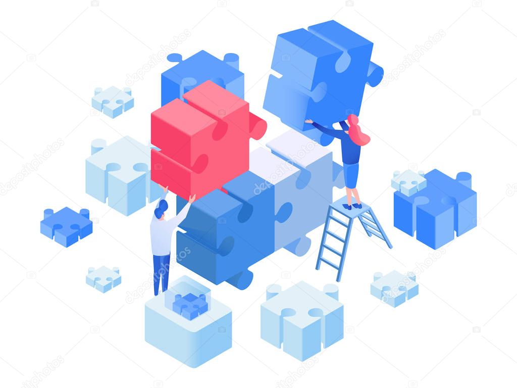 Developers coworking, team working isometric illustration
