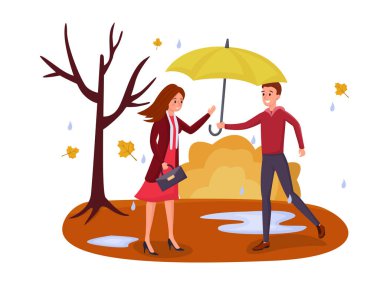 Sonbahar mevsimi yağmur düz vektör illüstrasyon