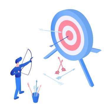 Okçuluk sporisometrik vektör illüstrasyon