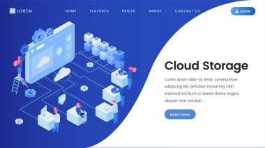 Bulut depolama açılış sayfası vektör şablonu