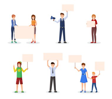 Boş pankartlar düz çizimler ile Aktivistler