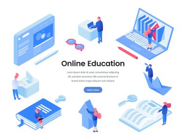 Çevrimiçi eğitim açılış sayfası isometrik şablon