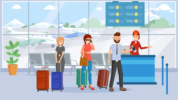Ilustração dos passageiros no terminal aeroportuário — Vetor de Stock