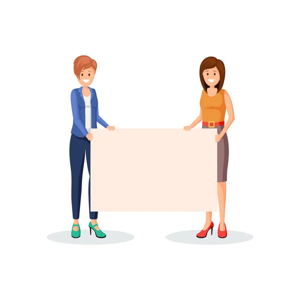 Women holding empty banner flat illustration — Stock vektor