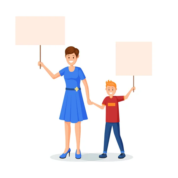 Moeder met kinderen protesteren vector illustratie — Stockvector