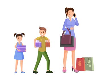 Çocuk vektör illüstrasyon ile Anne alışveriş