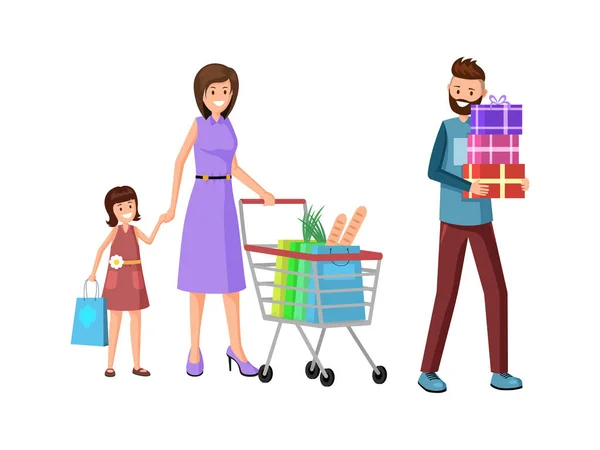 Rodinné nákupy plochý vektorový obrázek — Stockový vektor