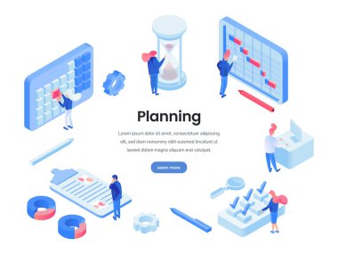 Çalışma saatleri isometrik web sitesi şablonu planlama