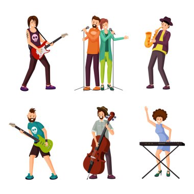 Müzik sanatçıları düz vektör karakterleri seti