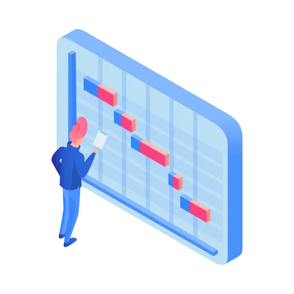 Сроки планирования менеджером изометрической иллюстрации — стоковый вектор