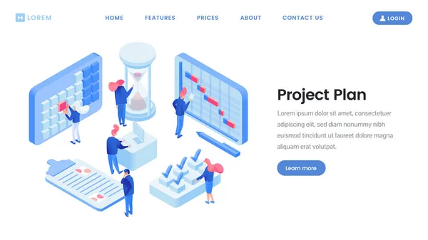 Project planning isometrische website sjabloon — Stockvector