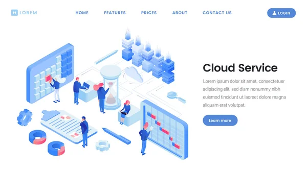 Cloud service-app, isometrische sjabloon website — Stockvector