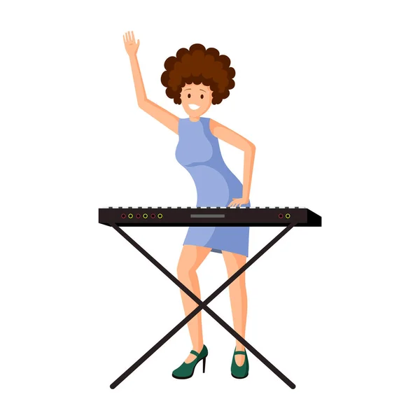 Vrouw op synthesizer vector illustratie — Stockvector