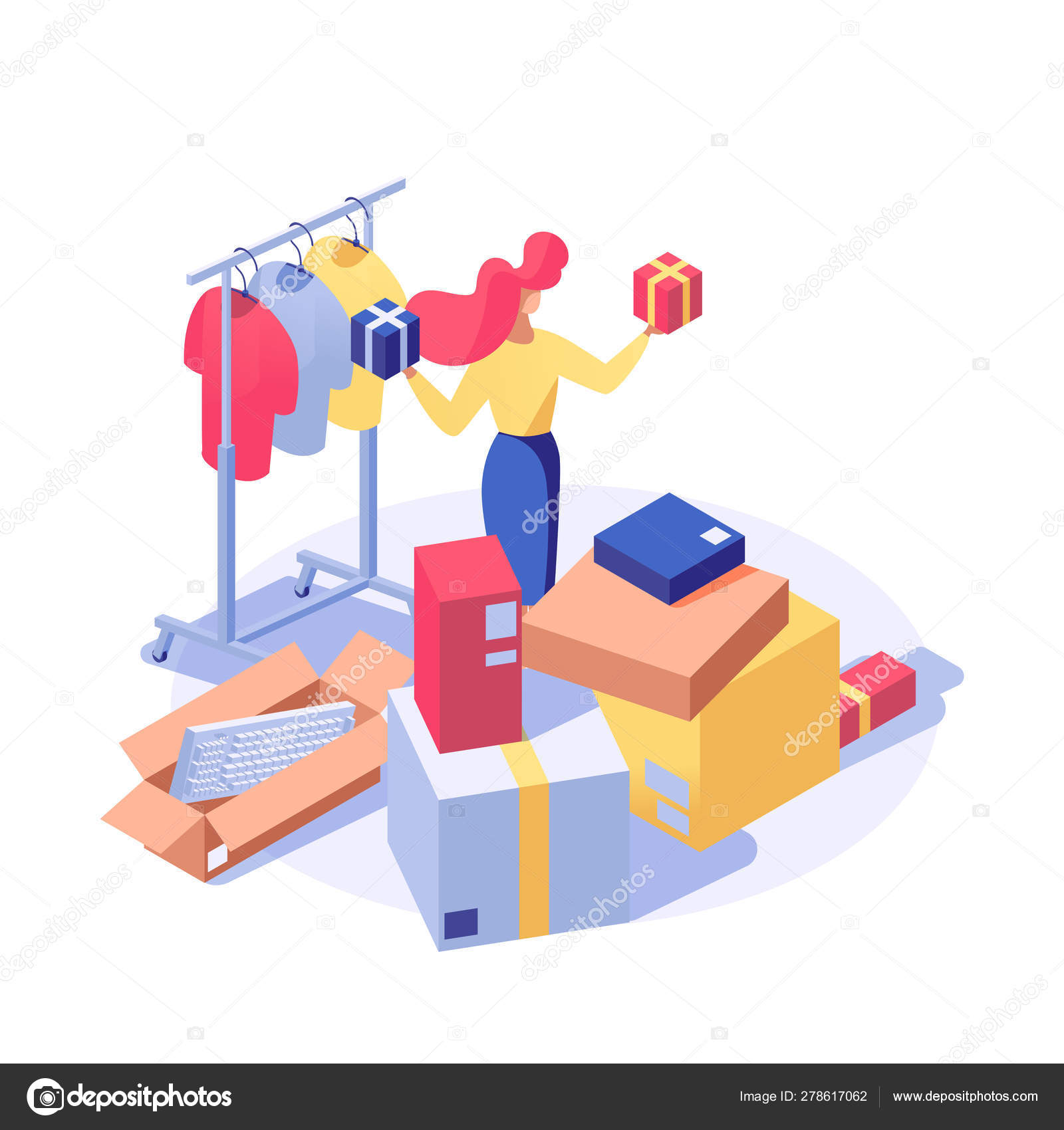 Inventario Aplicacion De Compra Y Venta De Ropa Cliente Compra Productos  Vector Ilustración Vendedora