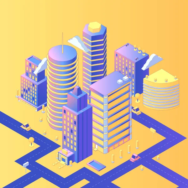 Illustration vectorielle isométrique de la ville futuriste — Image vectorielle