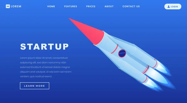 Kreative Startups isometrische Landingpage-Vorlage. 3D-Rakete, Raumfähre, Metapher für Geschäftseinführungen. Crowdfunding zur Unterstützung innovativer Projekte — Stockvektor
