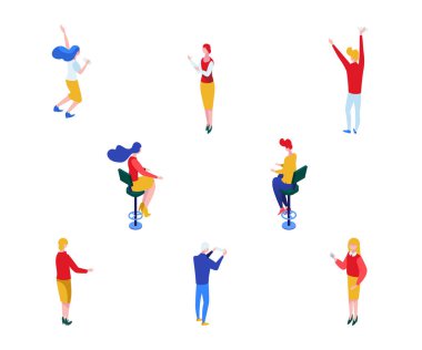 Casino oyuncuları izometrik vektör karakterleri ayarlayın. Erkek ve kadın kumarbazlar, üniformalı krupiye, piyango ikramiye kazananlar izole 3d renk cliparts paketi. Kumar iş, bağımlılık eğlence