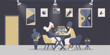 Profesyonel manikür düz vektör çizimleri. Göz kamaştırıcı manikürcü, güzellik uzmanı ve moda salonu müşterisi çizgi film karakterleri. Güzellik salonu servisi, tırnak tedavisi, kozmetoloji prosedürü.