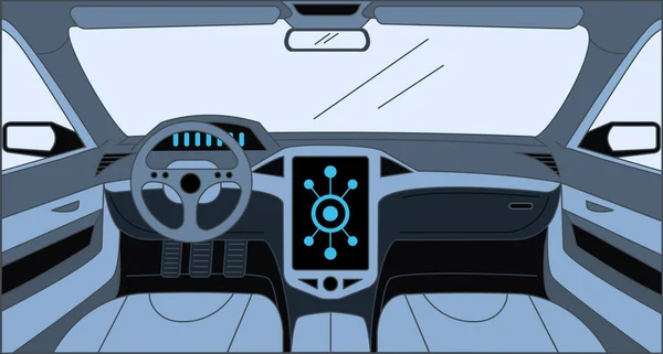 Car interior vector cartoon outline illustration. Interior of the automobile, design inside the car concept. — Stock Vector