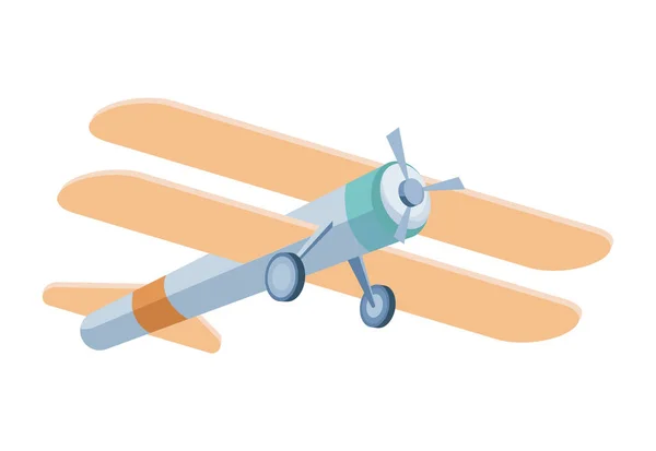 Doppeldecker im Flugvektor flache Illustration isoliert auf weißem Hintergrund. Flugzeug, Transport, Flug, Reisesymbol. — Stockvektor