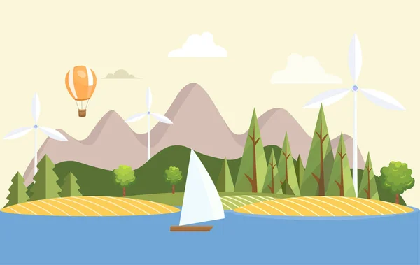 Verano naturaleza paisaje vector ilustración plana. Disfruta de vacaciones de verano, viajes, perfecto concepto de vacaciones . — Archivo Imágenes Vectoriales