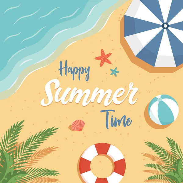 Plantilla de diseño de banner de verano feliz con espacio de texto. Vacaciones de verano vector plano cartel concepto . — Vector de stock